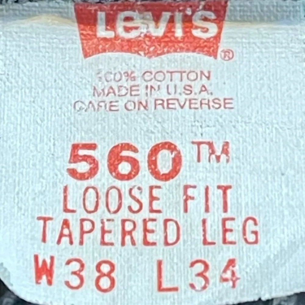 Levis 560 Loose Fit Tapered Leg Jeans Mens 38x34 Black Denim Made in USA 1996